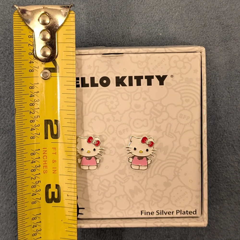 Hello Kitty Pink Crystal Earrings NIB Silver Plated